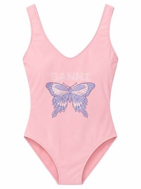 GANNI Pink Lilac Sequin Butterfly One Piece Swimsuit NWT Size 44 XL